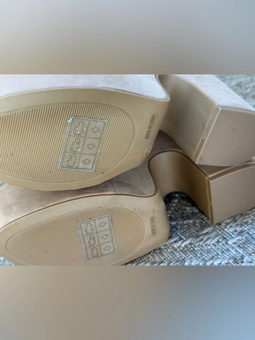 Bamboo Beige Buckle Block Sandals for Women Faux Suede Strappy (Size 6) Nude